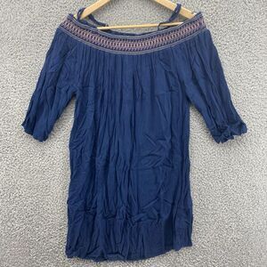 Lascana‎ Womens Sz 12 Large Top Blue Geometric Strap Blouse Off Shoulder Shirt